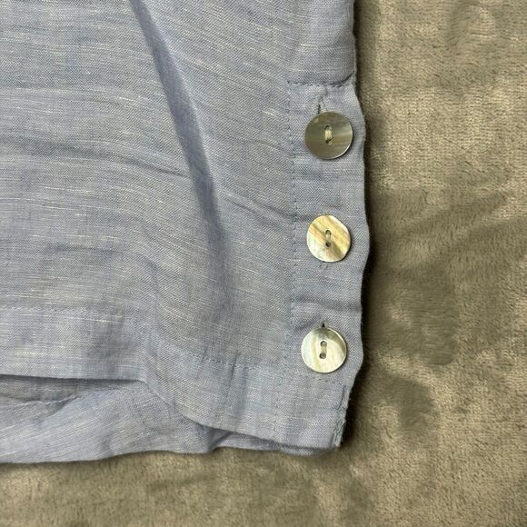 Tahari Top Womens Medium Blue 100% Linen V Neck 3/4 Sleeve Boxy Relaxed Buttons - Picture 7 of 12